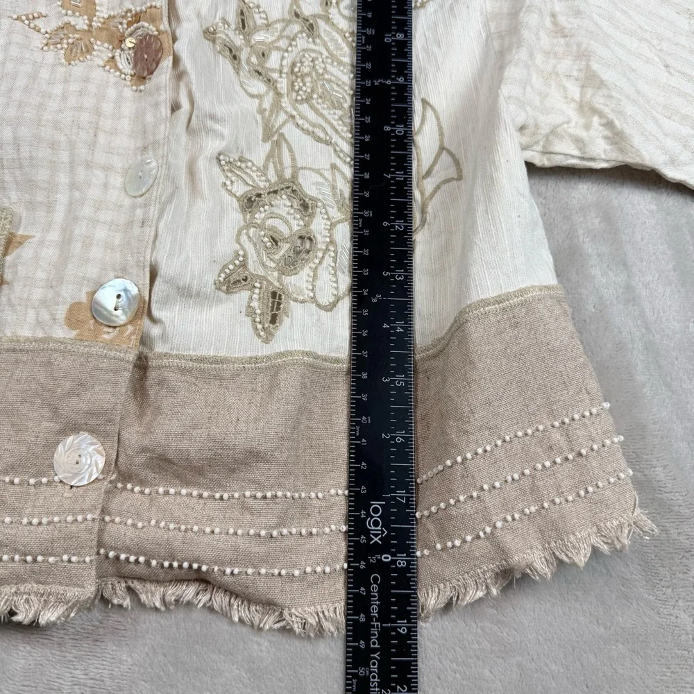 Faith by Celia Forrester Embroidered Linen Blend Floral Blouse Boho Artwear - Picture 8 of 10